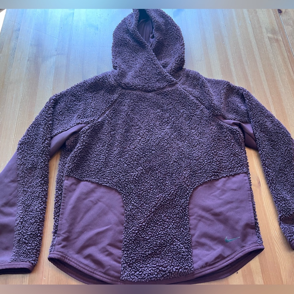 Nike Purple Cowl Neck Sweater with Cozy Hood Design, Women’s Small